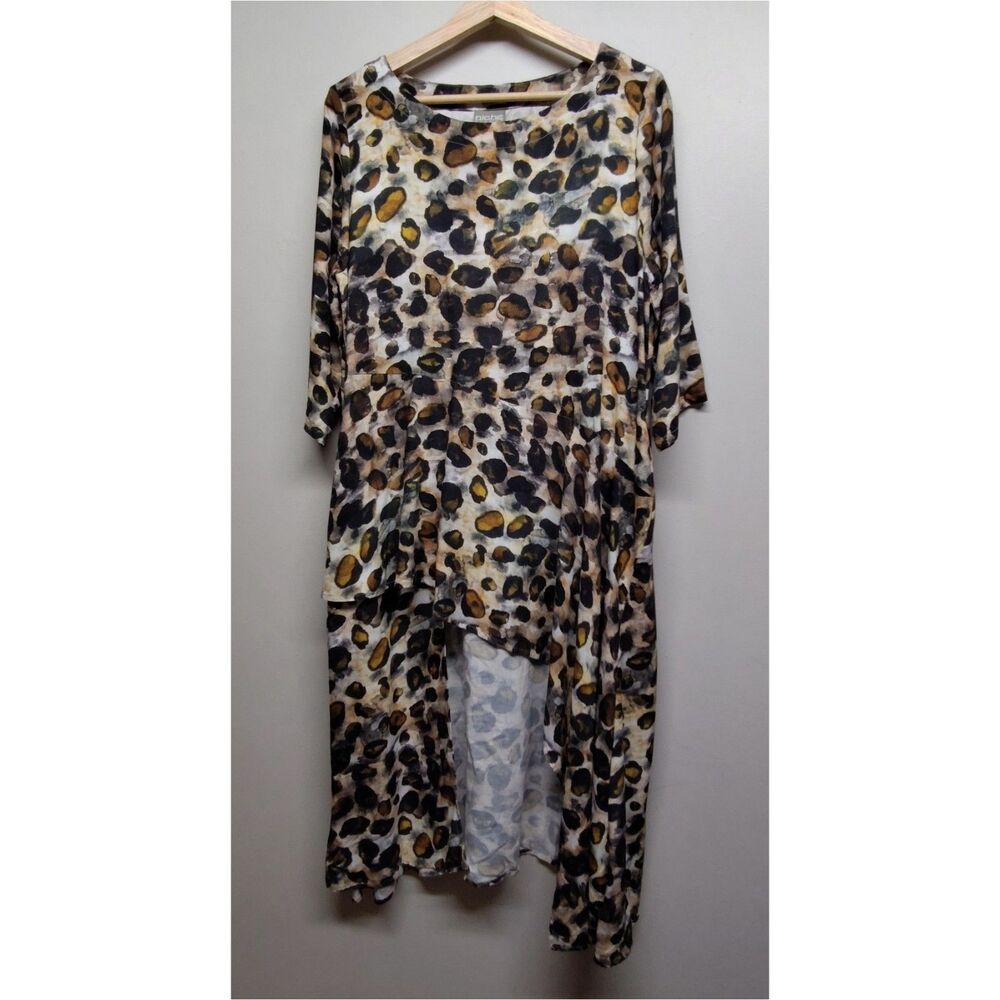 Niche Nilgun Derman Dress Women Size M Brown Hi-Lo Short Sleeve Oversized Casual